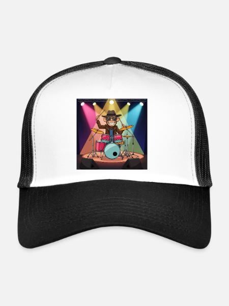 Funny monkey on drums - Trucker Cap - white/black - Front