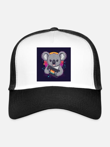 Funny Koala with VHS - 80s Vibes - Trucker Cap - white/black - Front