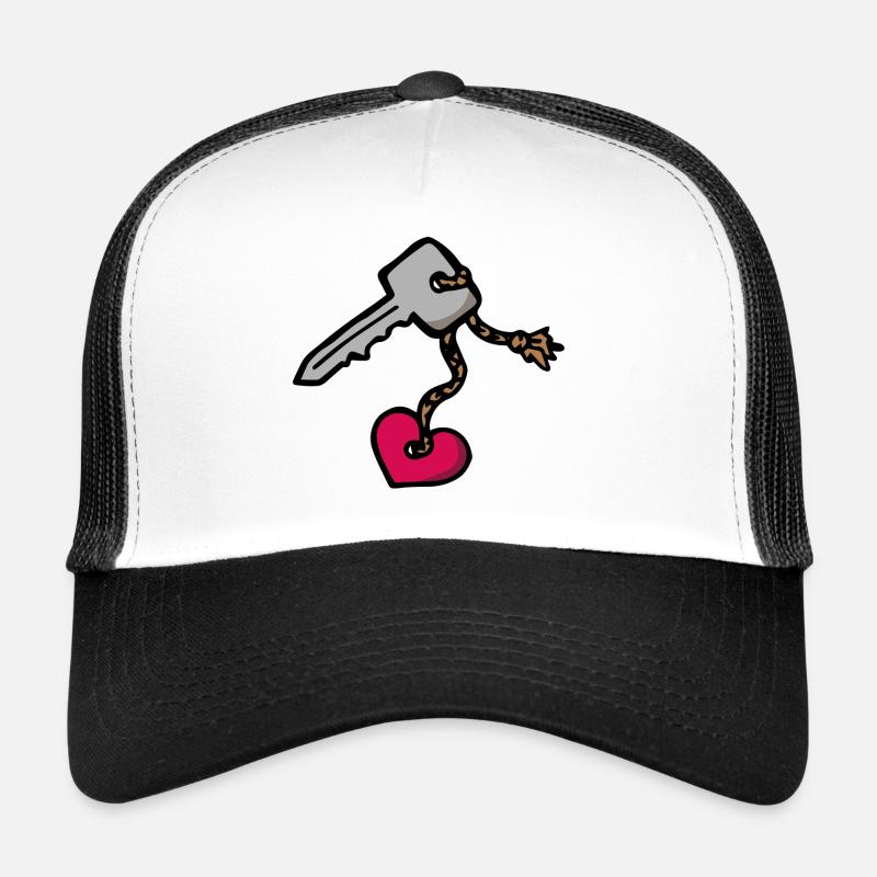 Clé avec porte-clés de cœur Déclaration d’amour - Casquette trucker  - blanc/noir