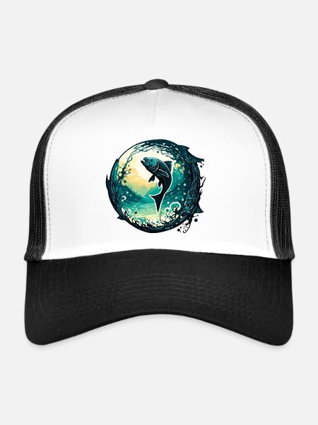 Angler Siluette / Fishing / Fish / Lake / Sport - Trucker Cap - white/black - Front
