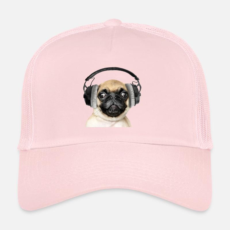 Pug with headphones Trucker Cap