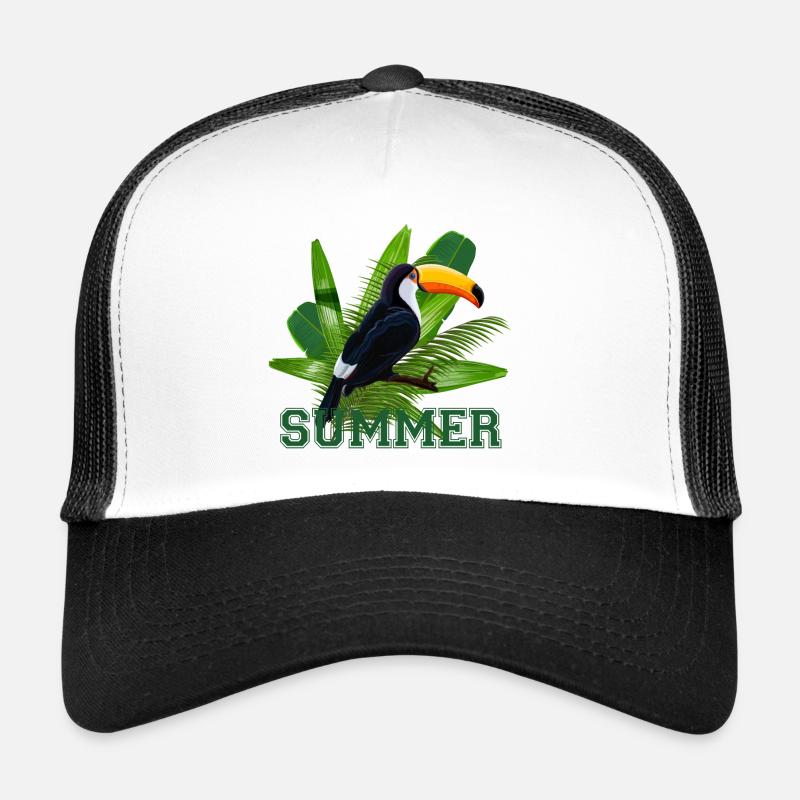 Toucan parrot and tropical leaves - Trucker Cap - white/black