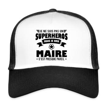 Maire super héros cadeau drôle original - Casquette trucker  - blanc/noir - Devant