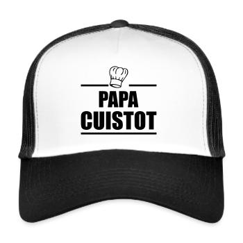 Papa Cuistot, cuisinier, cuisto, cuisine,cadeau - Casquette trucker  - blanc/noir - Devant