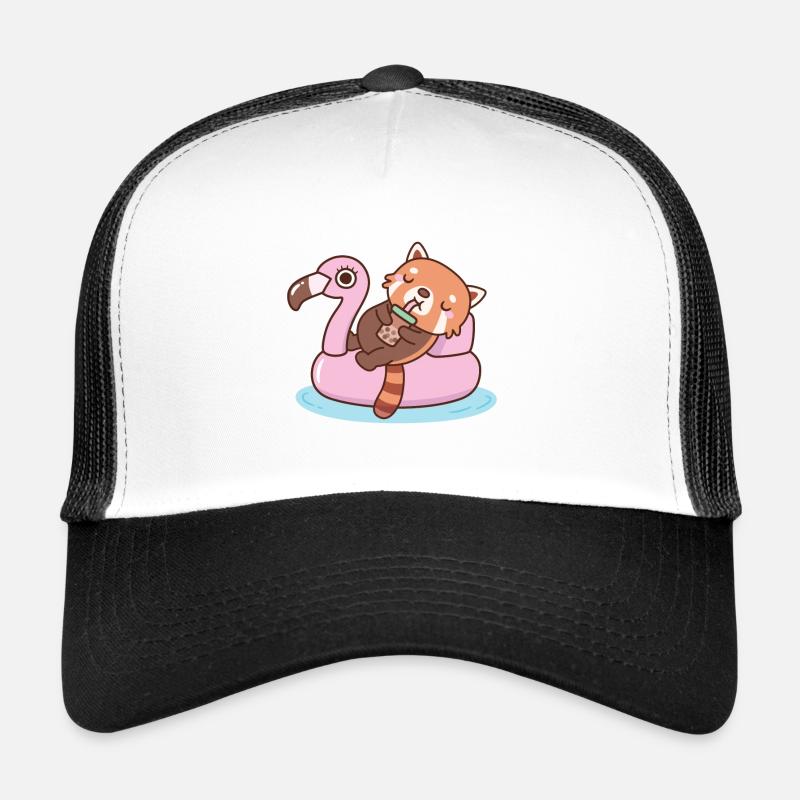 Cute Red Panda With Flamingo Pool Float Summer Trucker Cap