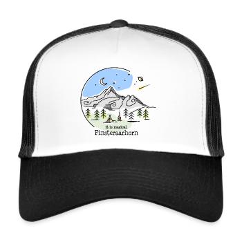 Finsteraarhorn Berg Gipfel Berner Alpen Besteigung - Trucker Cap - Weiß/Schwarz - Vorne