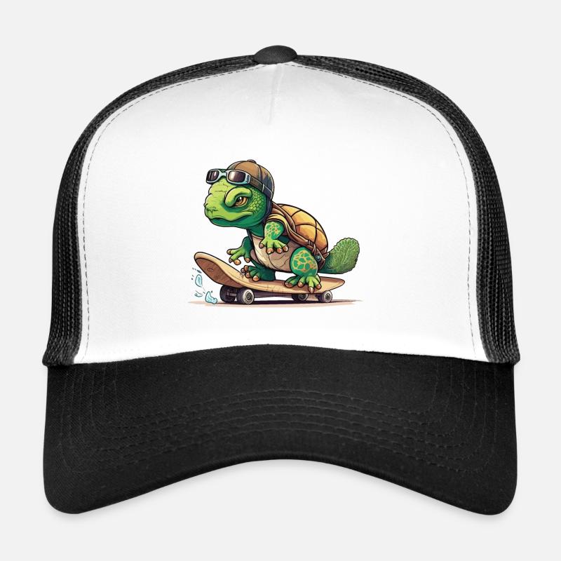Skateboarding Turtle - Trucker Cap - white/black