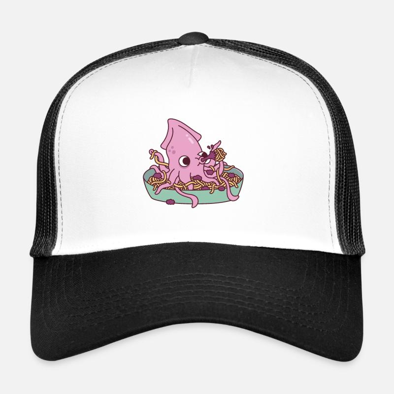 Cute Squid Squirting Squid Ink Pasta Funny Trucker Cap