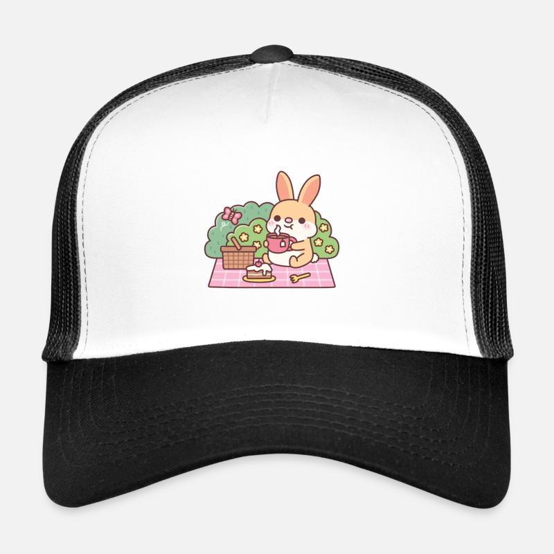 Cute Rabbit Enjoying Tea At Picnic Trucker Cap