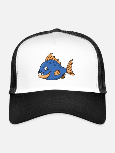 Funny Cute Cool Fish Piranha - Trucker Cap - white/black - Front