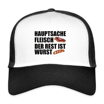 Hauptsache Fleisch der Rest ist Wurst - Trucker Cap - Weiß/Schwarz - Vorne