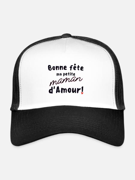T shirt enfant body bébé fête des mères maman - Casquette trucker  - blanc/noir - Devant