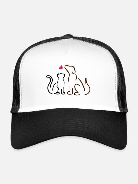 Chat et chien / chat et chien, amour, amoureux des animaux - Casquette trucker  - blanc/noir - Devant