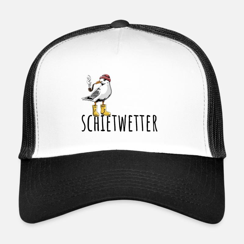 Möwe - Schietwetter - Nordsee - Geschenk - Trucker Cap - Weiß/Schwarz
