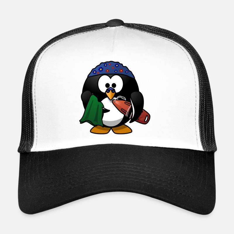 Chapeau de fleur pingouin sur la plage - Casquette trucker  - blanc/noir