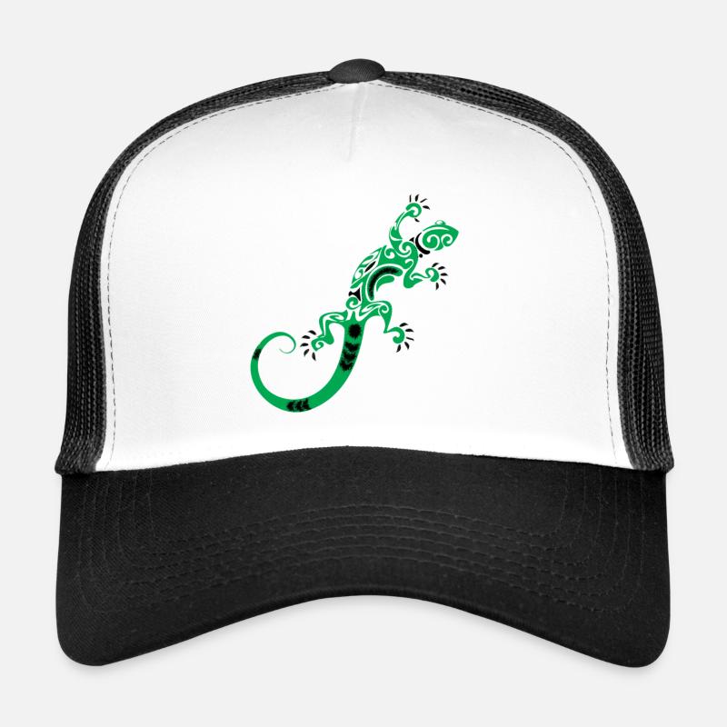 Green ornamental gecko pattern - Trucker Cap - white/black