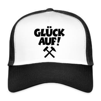 Glück auf mit Schlägel und Eisen - Trucker Cap - Weiß/Schwarz - Vorne