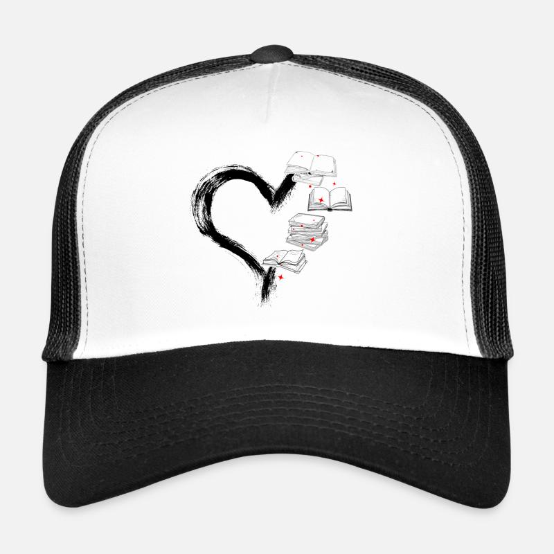 Herz mit Büchern - Trucker Cap - Weiß/Schwarz