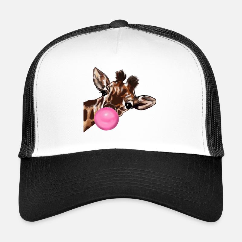 Giraffe mit Bubble gum - Trucker Cap - Weiß/Schwarz