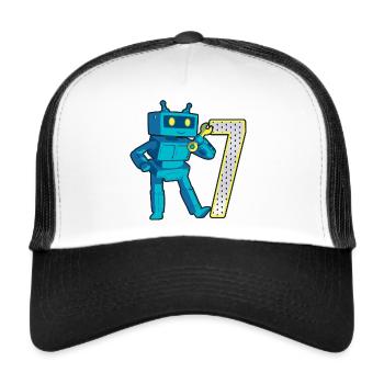 7th Birthday Retro Robot 7 Years Old Robotics - Trucker Cap - white/black - Front