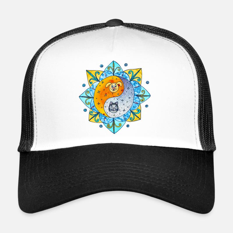Chien de chat Mignon Yin Yang Symbole Mandala Casquette trucker 
