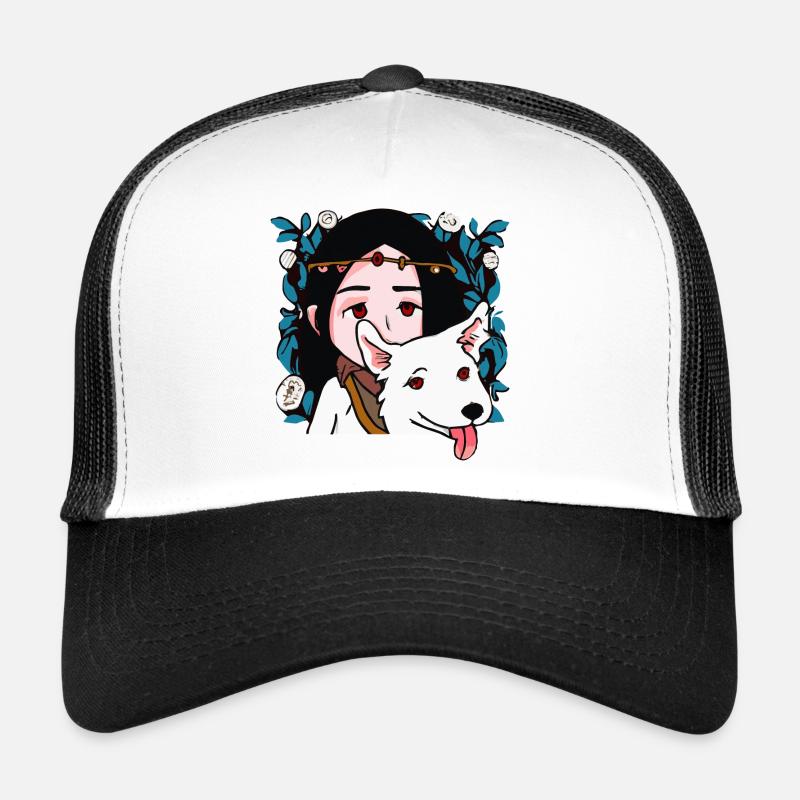 Fille avec chien collie blanc Chiot Casquette trucker 