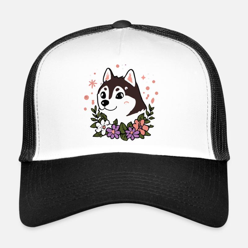 Husky Fleurs Chien Malamute Casquette trucker 