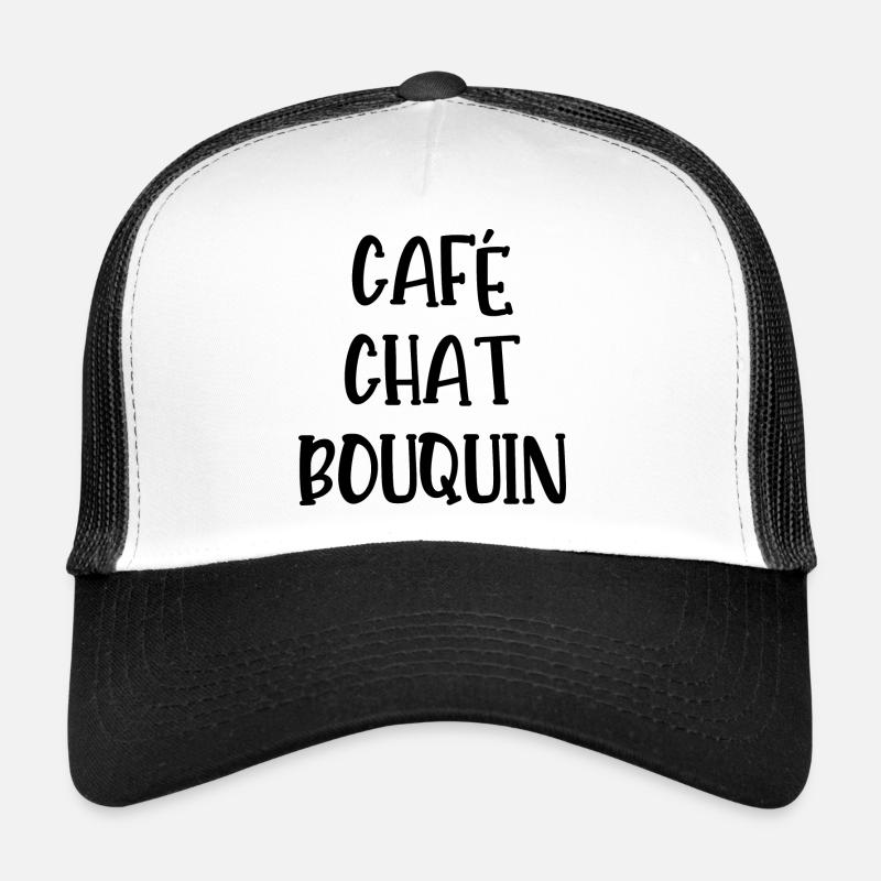 café chat bouquin - Casquette trucker  - blanc/noir