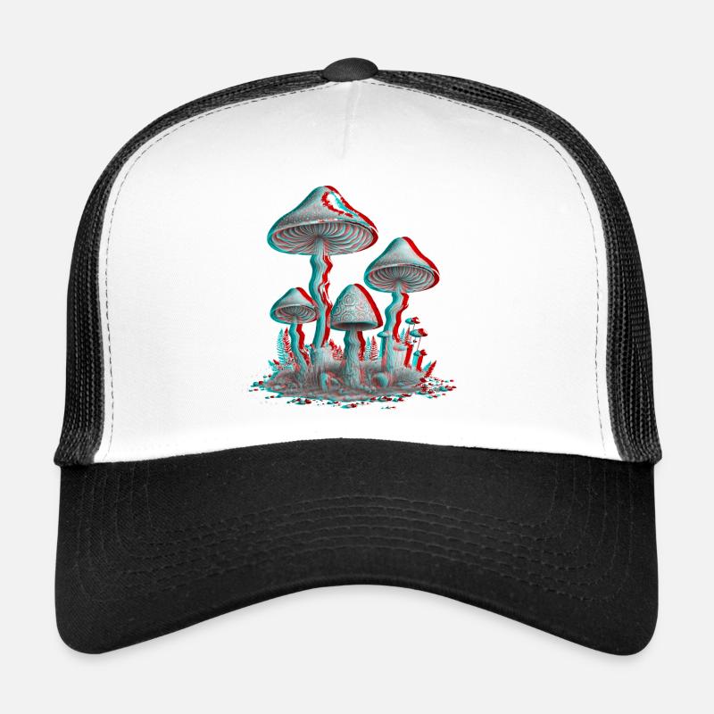 Magic Mushrooms Psychedelic 3D Glitch Anaglyph Trucker Cap