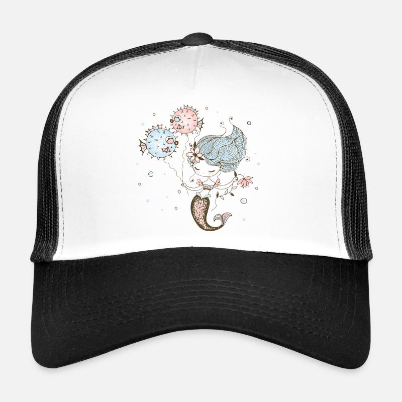 Ocean mermaid dances with fish balloons - Trucker Cap - white/black