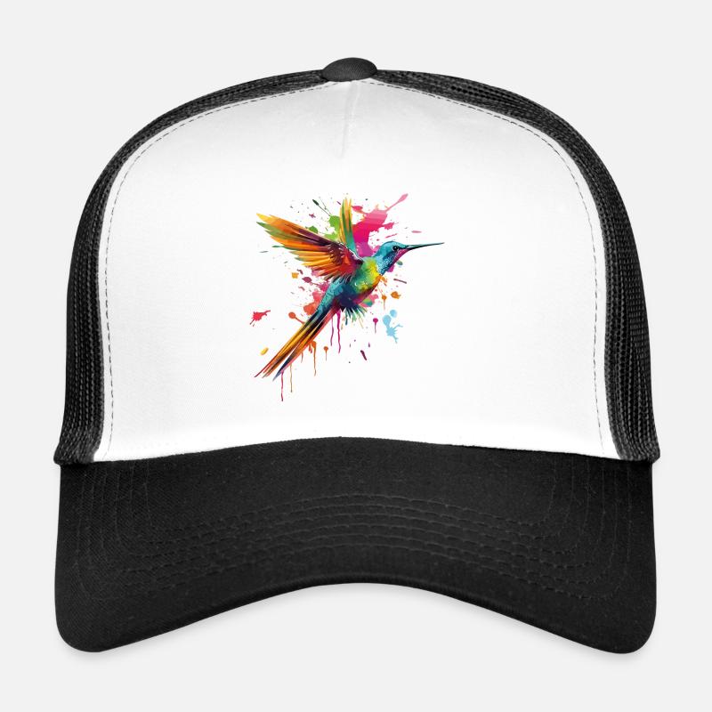 Kolibri Vogel Tier Kunst Aquarell Splash Bunt - Trucker Cap - Weiß/Schwarz