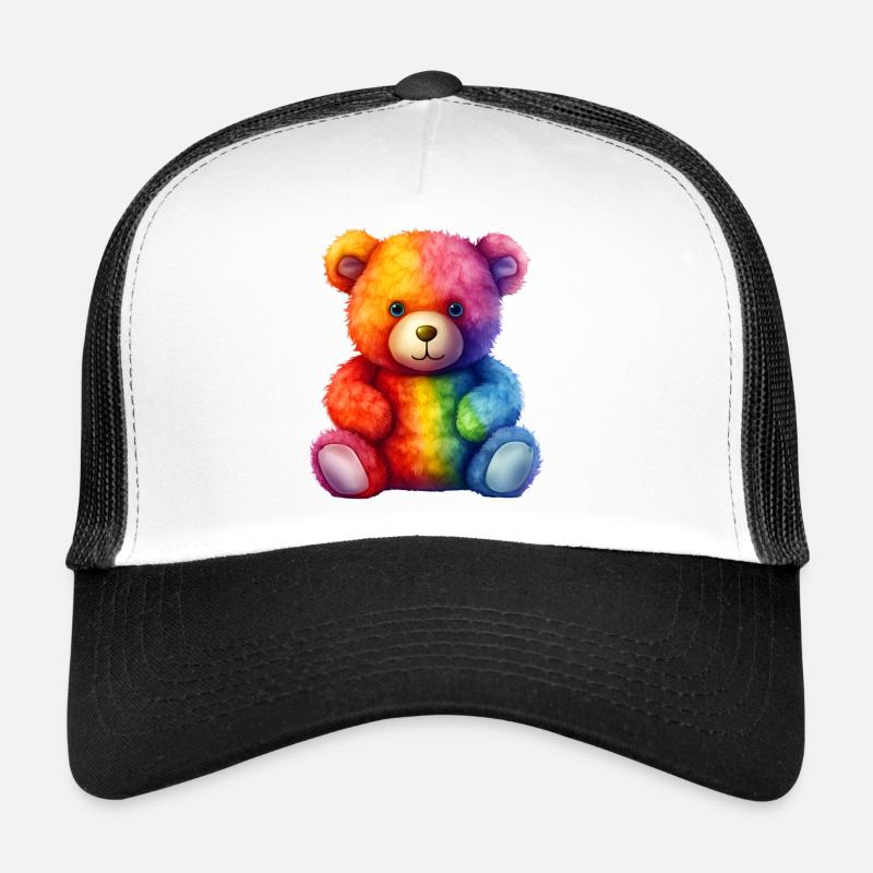 Rainbow Plush Bear Hug - Trucker Cap - white/black