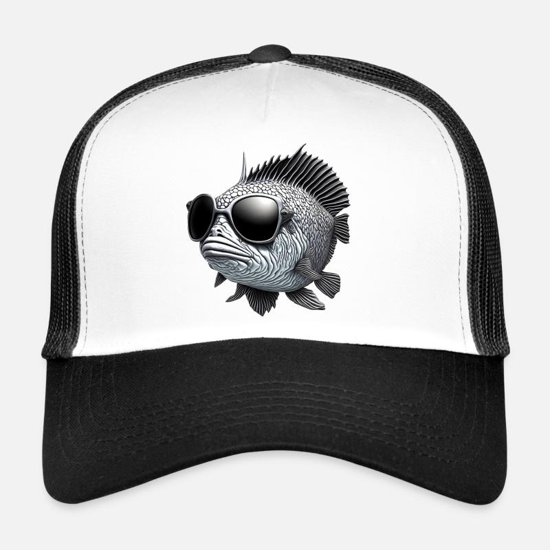 Großer Fisch mit Sonnenbrille - Trucker Cap - Weiß/Schwarz