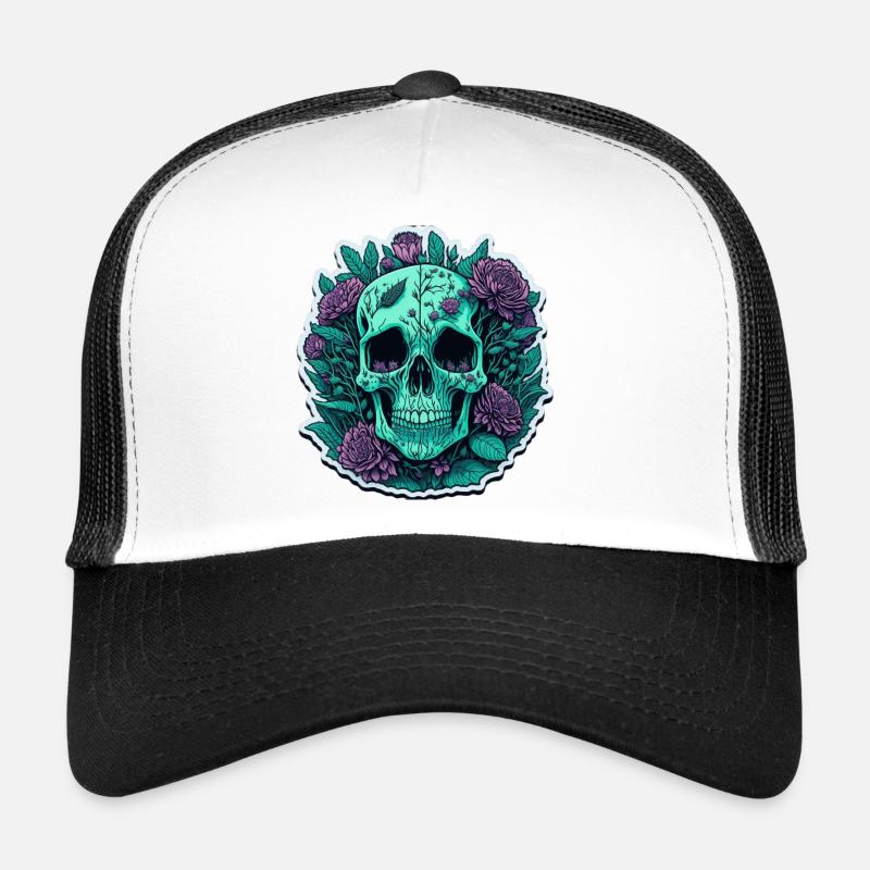 Crâne avec des fleurs violettes Casquette trucker 