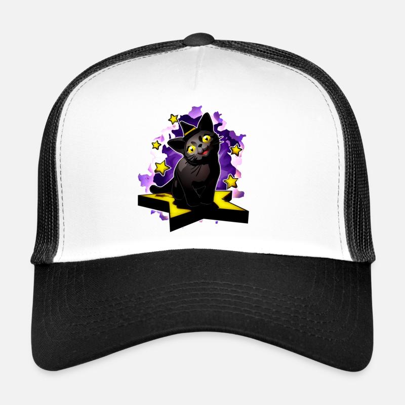 Schwarzes Sterne-Zauberer Kätzchen Trucker Cap