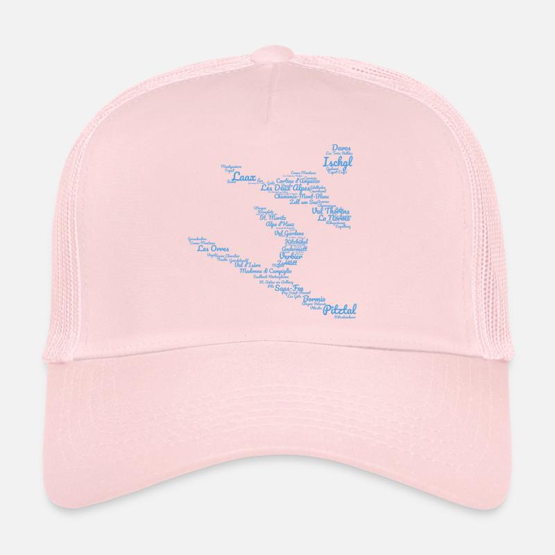Stations de ski Alpes, nuage de mots, snowboard Casquette trucker 