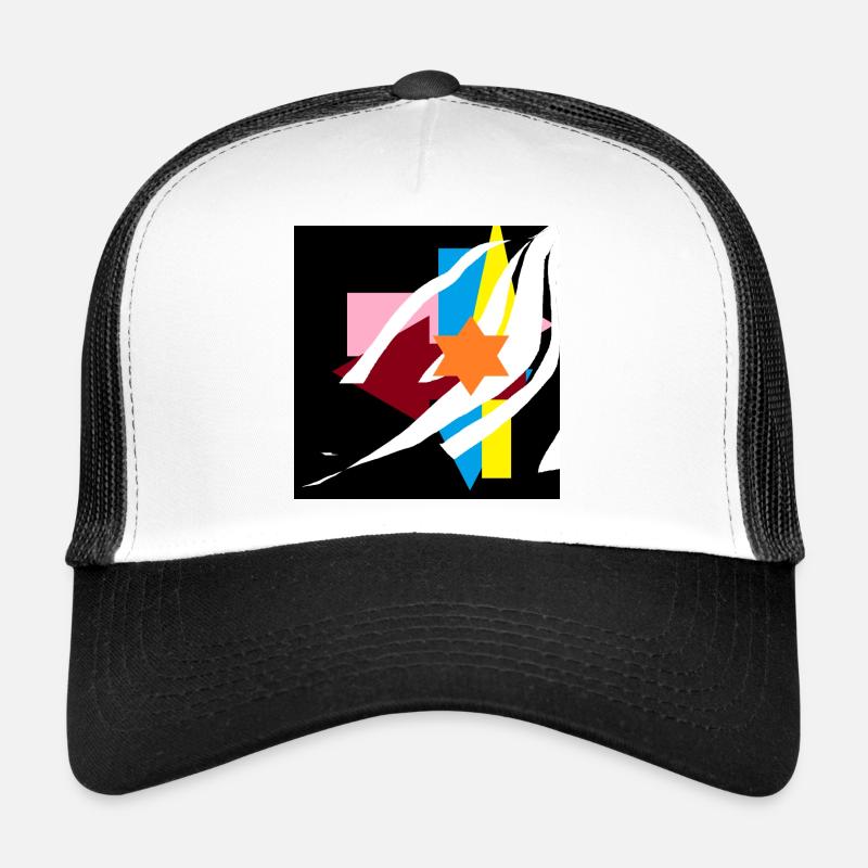 Geometrische Farbexplosion Sternakzent - Trucker Cap - Weiß/Schwarz