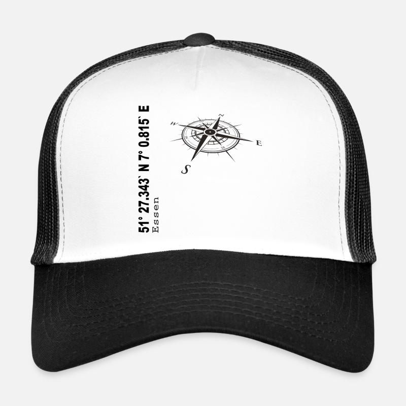 Koordinaten Essen - Trucker Cap - Weiß/Schwarz