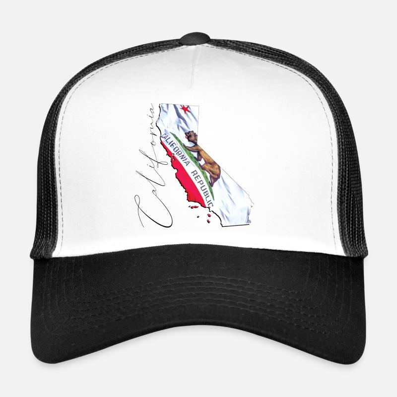 Californie (États-Unis) | Drapeau réel | Flag Map Script Casquette trucker 