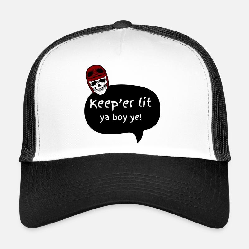 Motorcycle: Keep er lit Phrase - Skeleton & Skull Trucker Cap