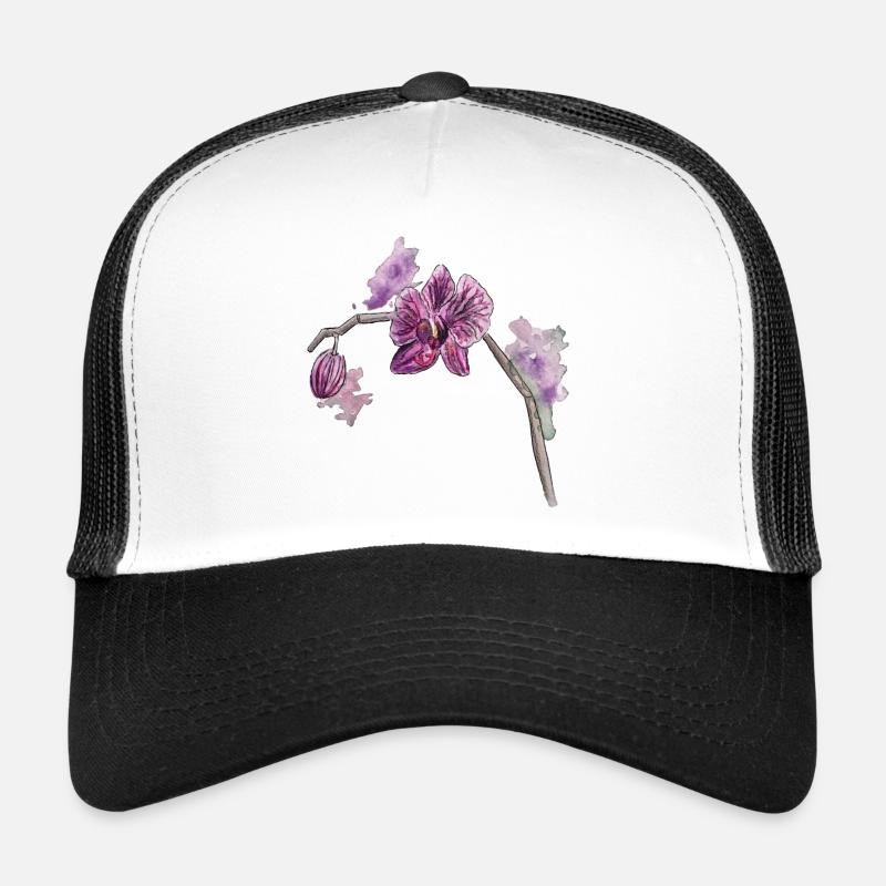 Orchidée - Plante - Fleur - Casquette trucker  - blanc/noir