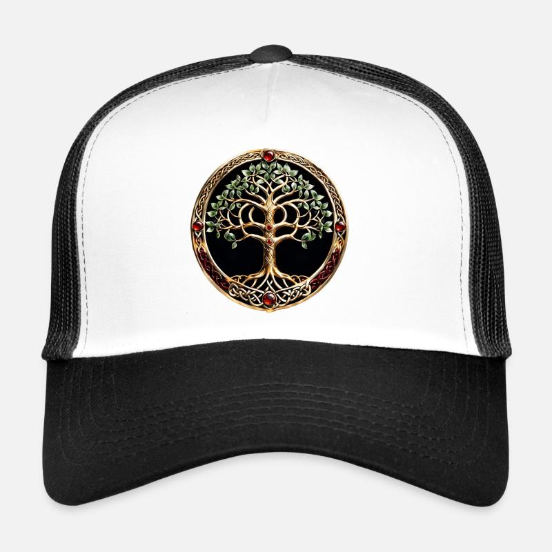 Eleganter und edler Lebensbaum mit keltischem Knoten. - Trucker Cap - Weiß/Schwarz