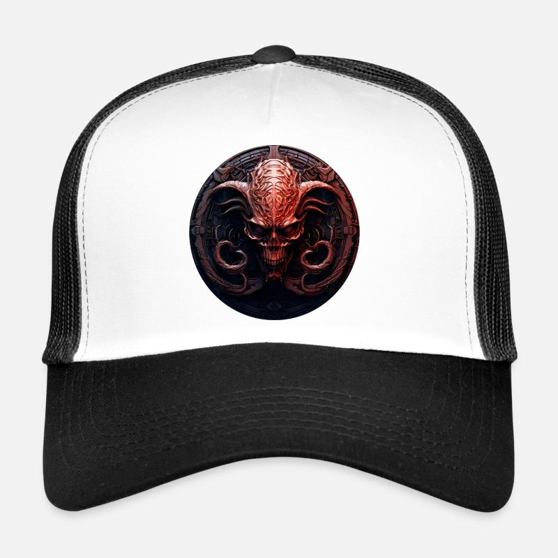Dämonen-Schädel im Kreis-Emblem - Trucker Cap - Weiß/Schwarz