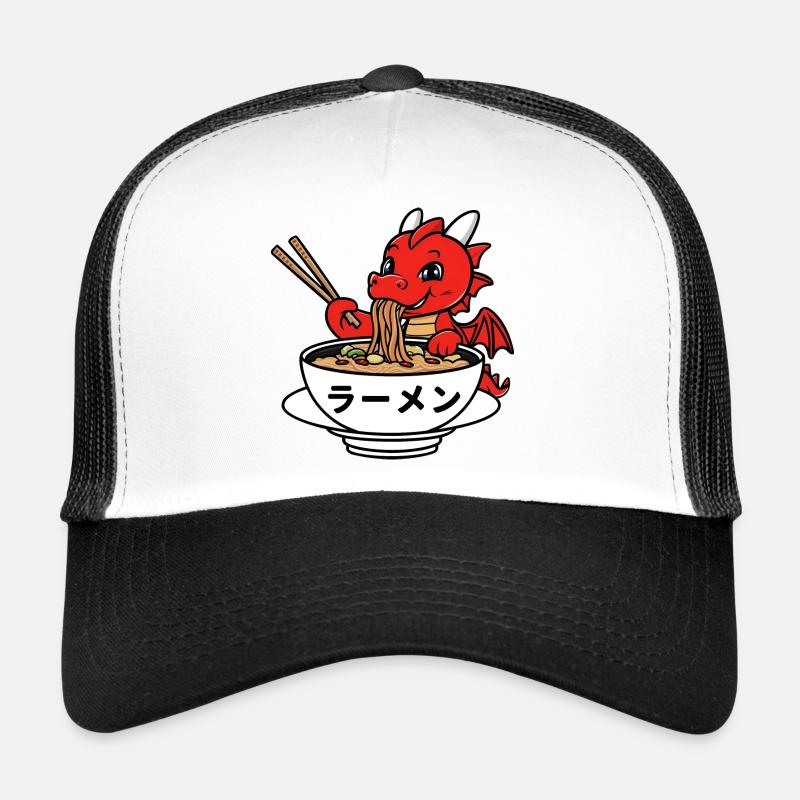 Cute dragon enjoying Japanese ramen - Trucker Cap - white/black