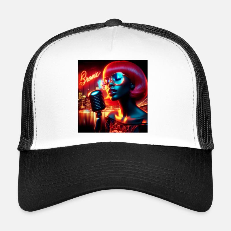 Portrait moderne avec néon et ambiance nocturne Casquette trucker 