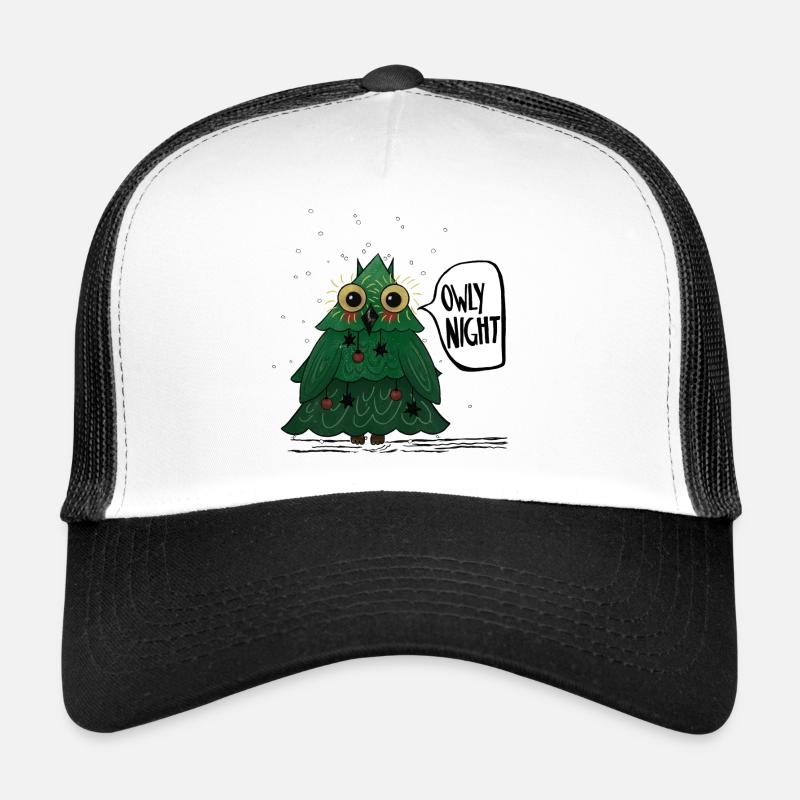 Owly Christmas Night Weihnachtsbaum Eule - Trucker Cap - Weiß/Schwarz