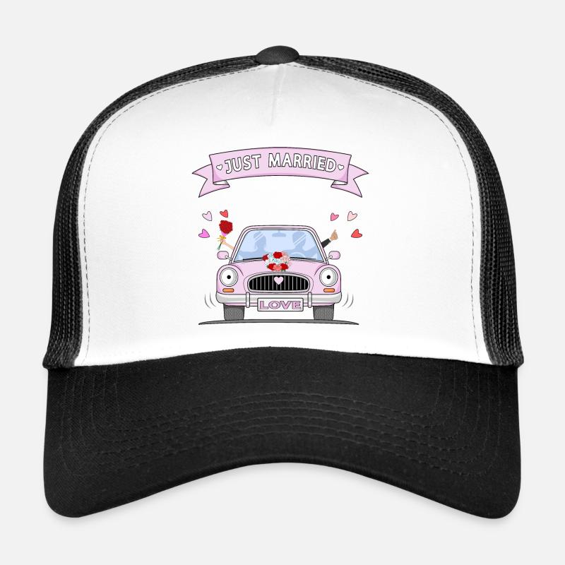 Just Married Wedding Car Pink Trucker Cap