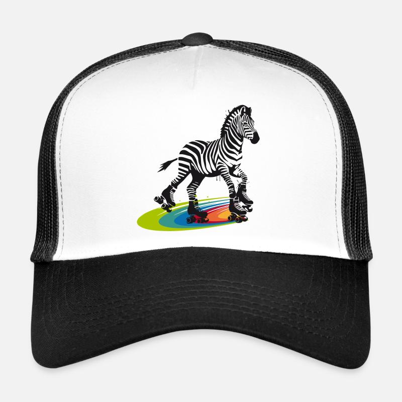 Rollschuh-Zebra im Stencil-Stil - Trucker Cap - Weiß/Schwarz