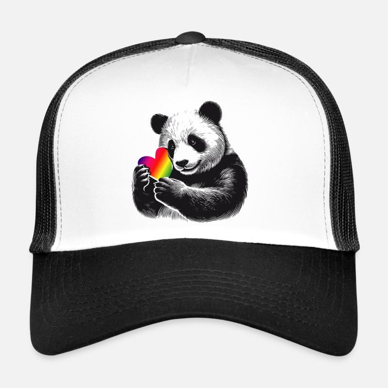 Panda aimant avec cœur arc-en-ciel Casquette trucker 