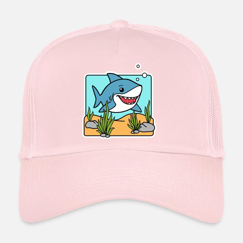 A little shark swims casually in comic style! Trucker Cap